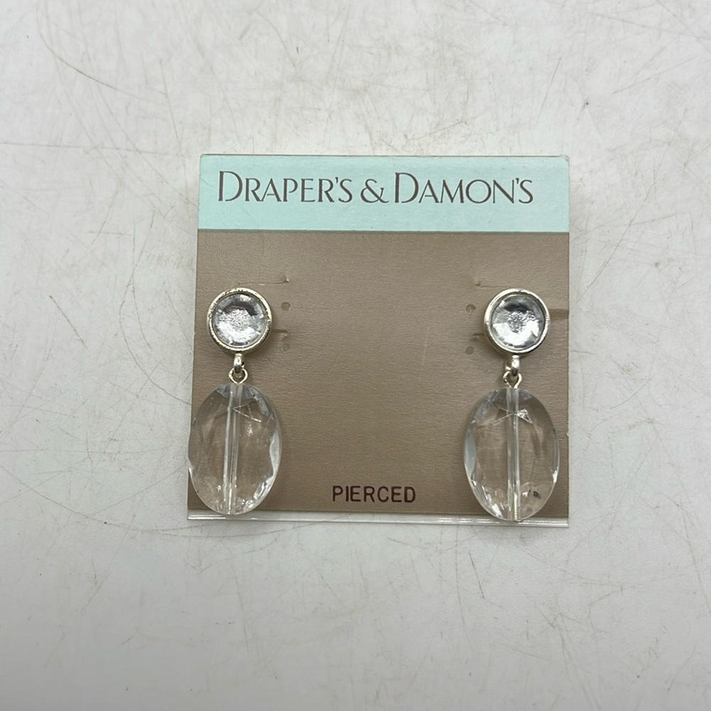 NWT Drapers & Damons Pierced Earrings Jewelry Accessory Dangle Stud Clear Silver
